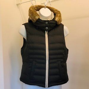 LOFT Black Puff Vest- Down w/ Faur Fur Hood- Sz: XXSP
